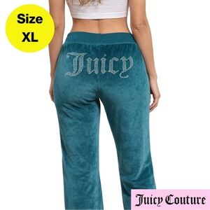 JUICY COUTURE 💎 Velour Flare Joggers, Rhinestone Booty - Teal (Size X-Large)